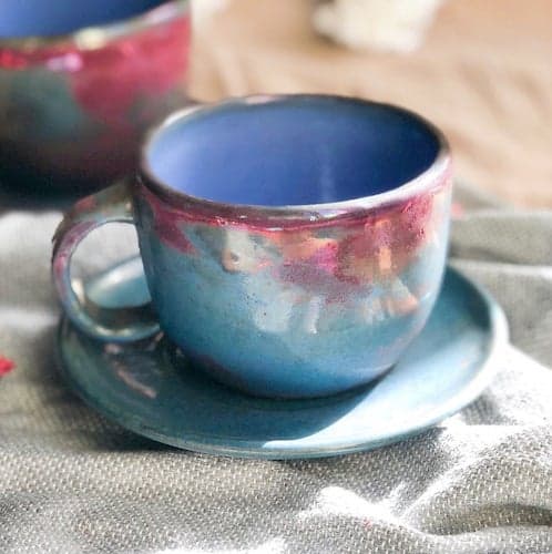 Decobate Blue Tea Cup with Red Metallic Luster